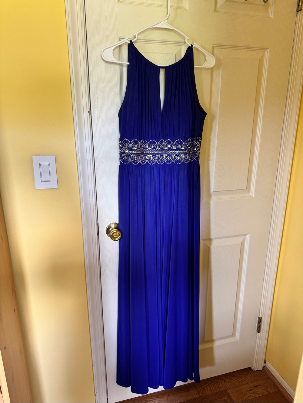 Royal Blue Evening Gown with Beaded Waist